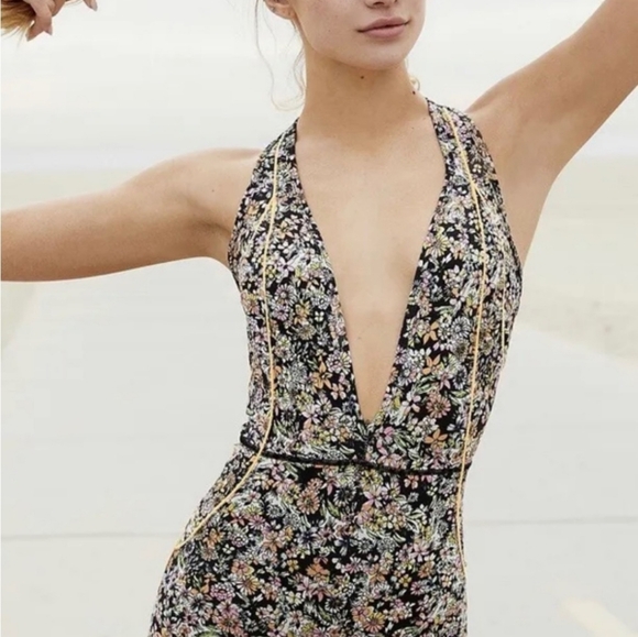 Free People FP Eden Performance One Piece Black Combo Neon Ditsy size medium - Picture 4 of 12
